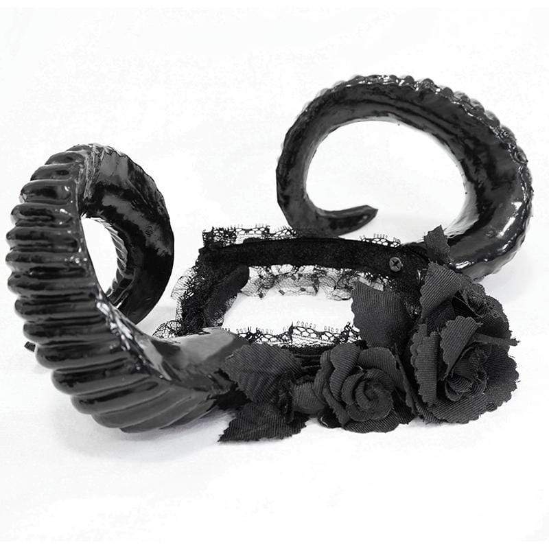 Women's Gothic Black Devil Horn and Roses Headwears