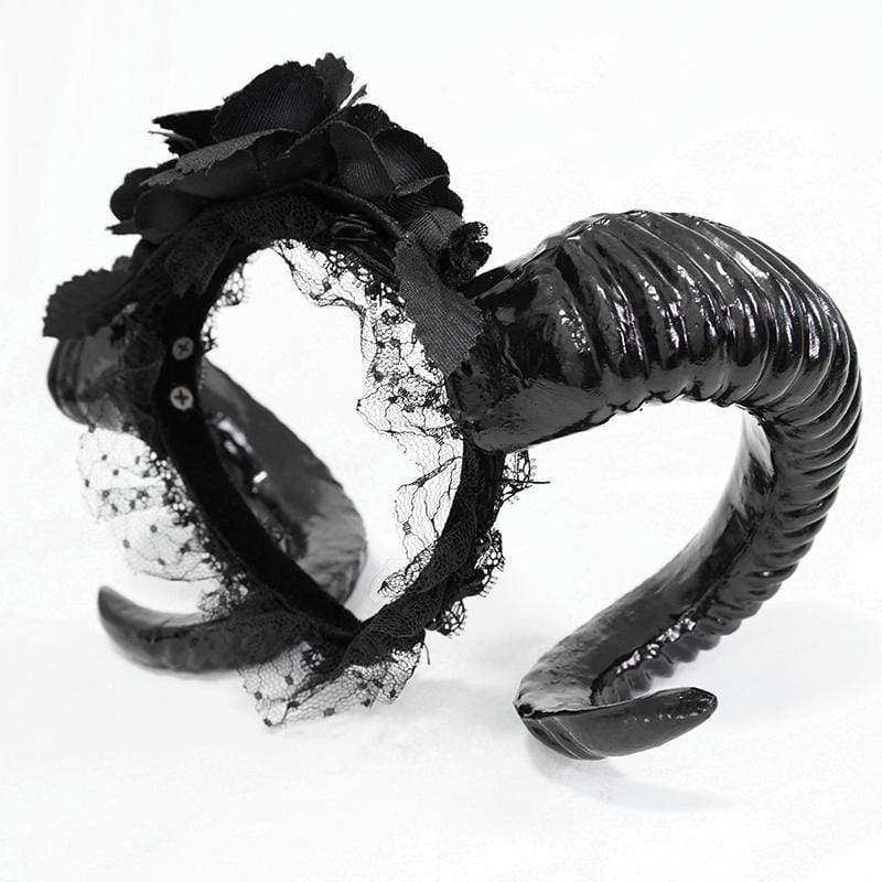 Women's Gothic Black Devil Horn and Roses Headwears