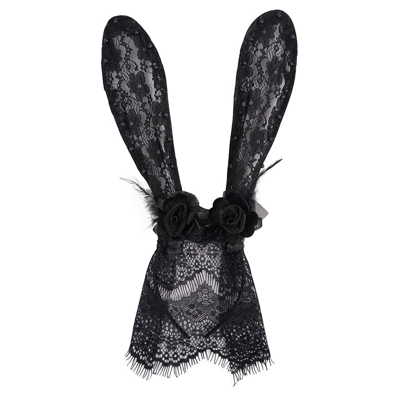EVA LADY Women's Gothic Bunny Ears Floral Lace Headband