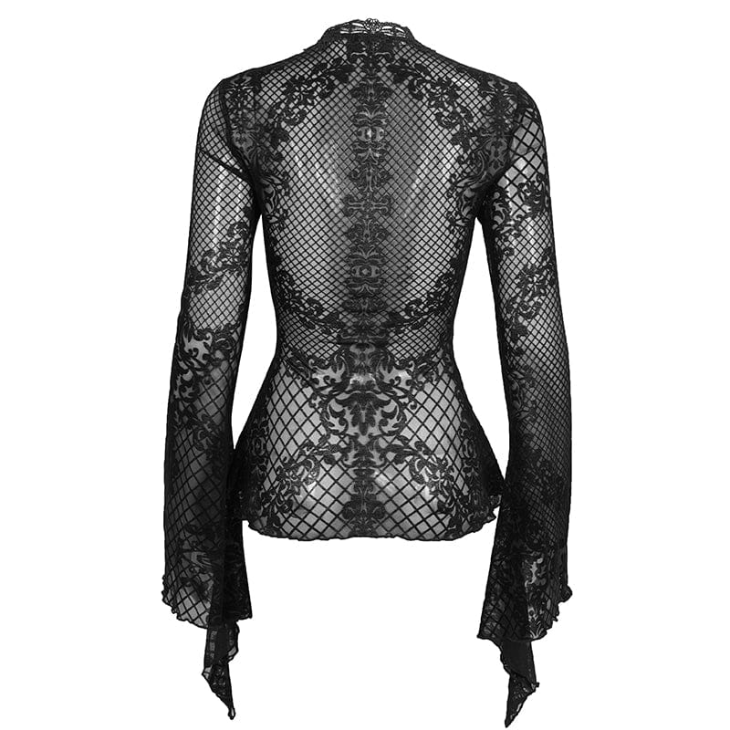 EVA LADY Women's Gothic Cutout Flare Sleeved Lace Shirt