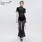 EVA LADY Women's Gothic Drawstring Mesh Splice Flared Pants