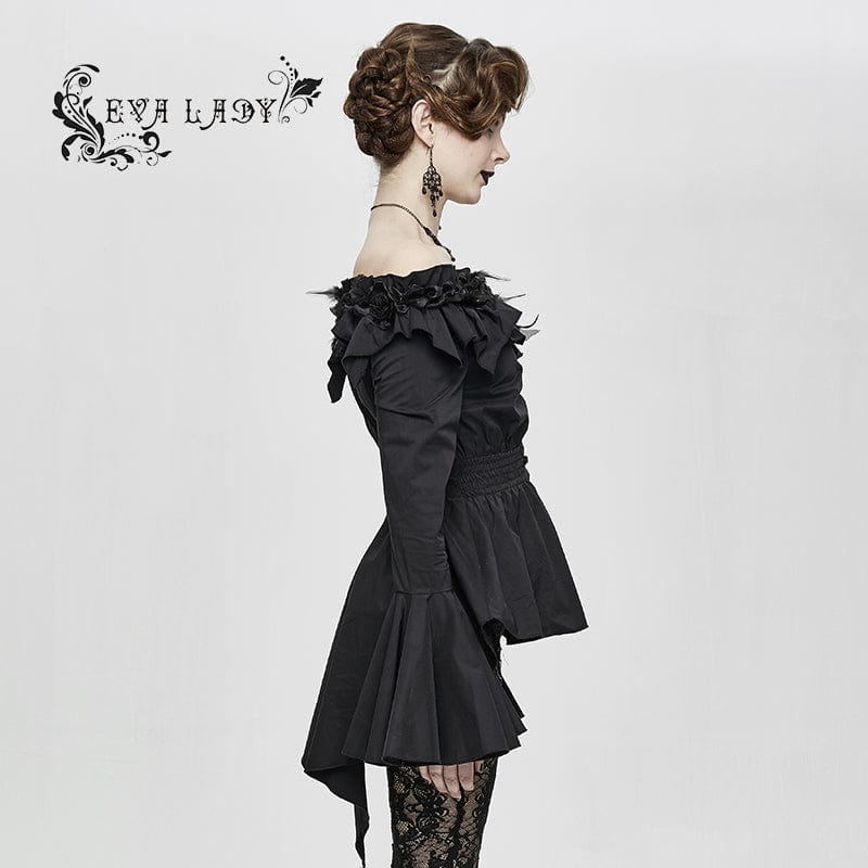 EVA LADY Women's Gothic Falbala Off Shoulder Flare Sleeved Shirt