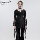 EVA LADY Women's Gothic Flared Sleeved Lace Splice Beaded Shirt