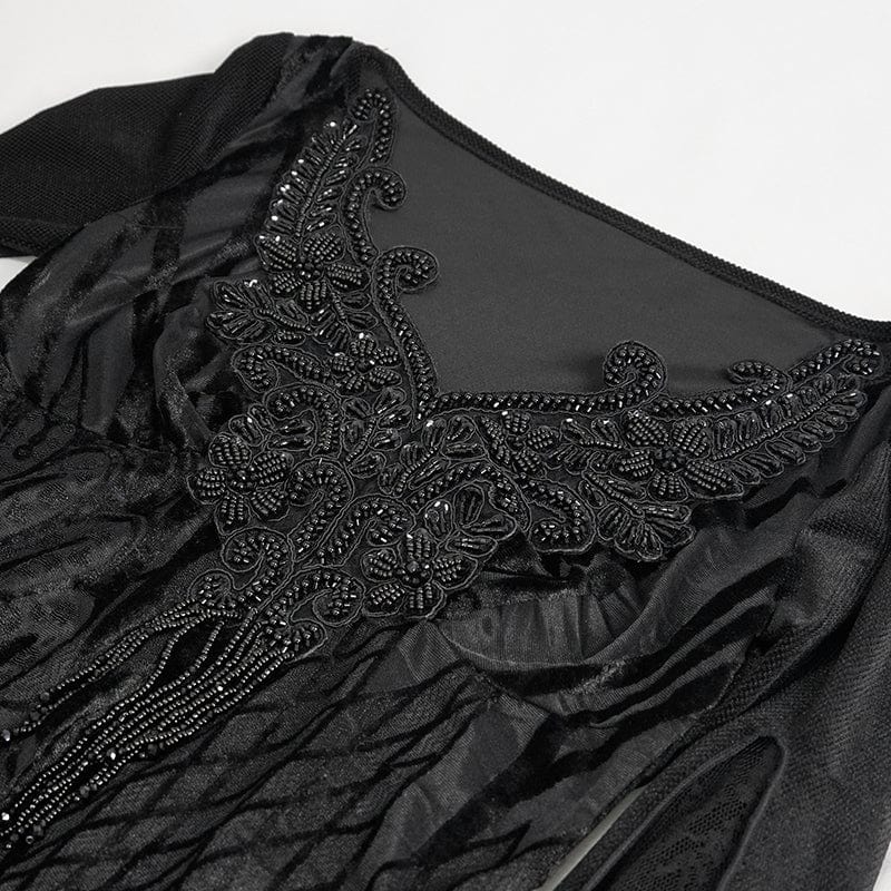 EVA LADY Women's Gothic Flared Sleeved Lace Splice Beaded Shirt