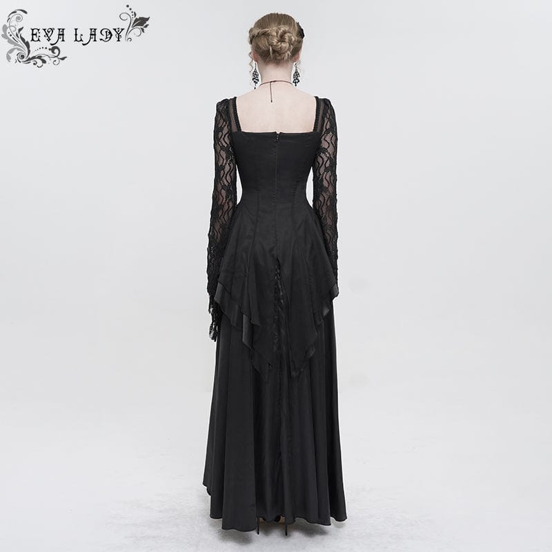 EVA LADY Women's Gothic Flared Sleeved Lace Splice Dress