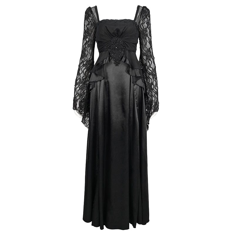 EVA LADY Women's Gothic Flared Sleeved Lace Splice Dress