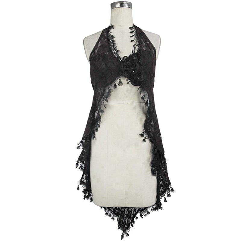 EVA LADY Women's Gothic Floral Lace Backless Dovetail Vest