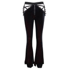 EVA LADY Women's Gothic Front Zip Side Cutout Velet Bell-bottoms