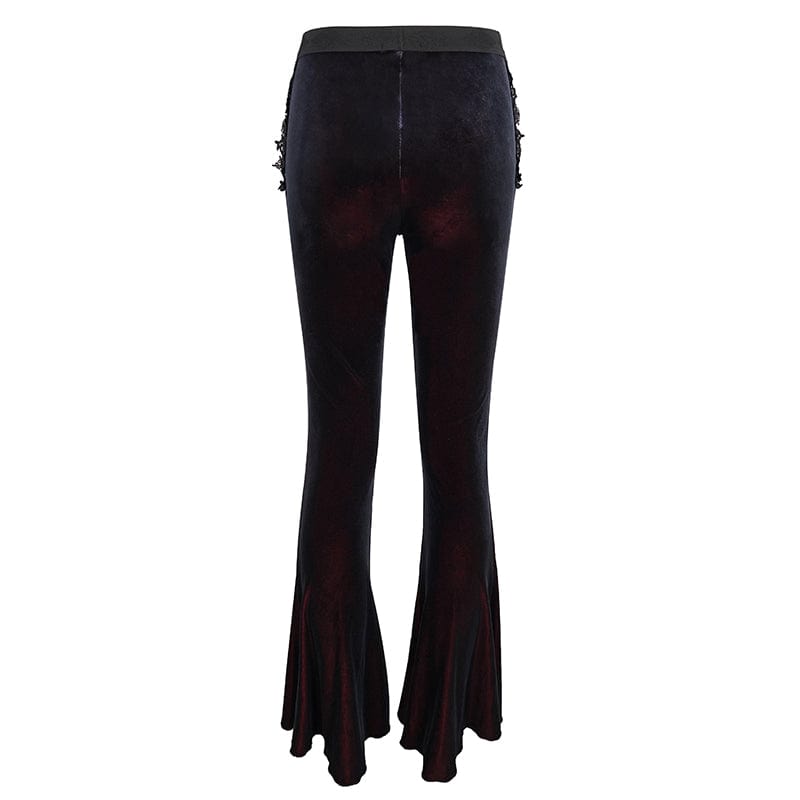 EVA LADY Women's Gothic Front Zip Side Cutout Velet Bell-bottoms