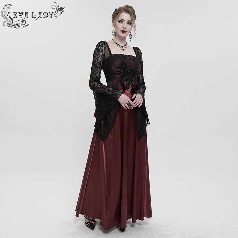 EVA LADY Women's Gothic Lace Sleeved Layered Draped Dress