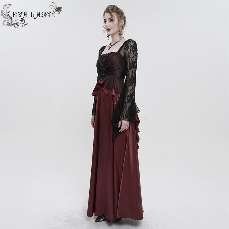 EVA LADY Women's Gothic Lace Sleeved Layered Draped Dress