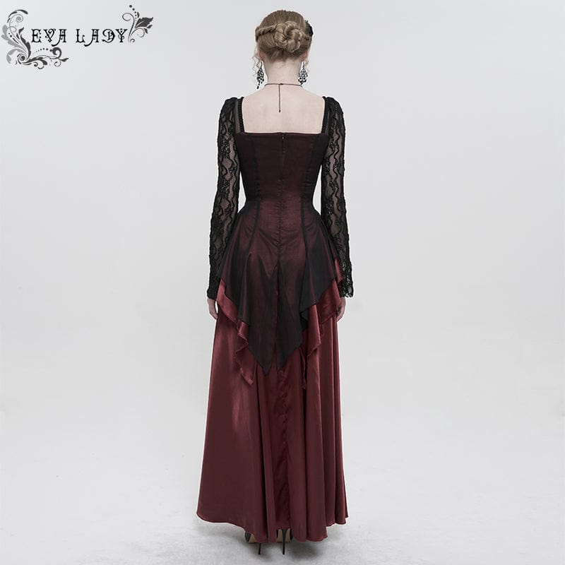 EVA LADY Women's Gothic Lace Sleeved Layered Draped Dress