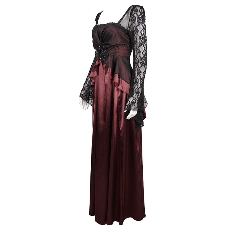 EVA LADY Women's Gothic Lace Sleeved Layered Draped Dress