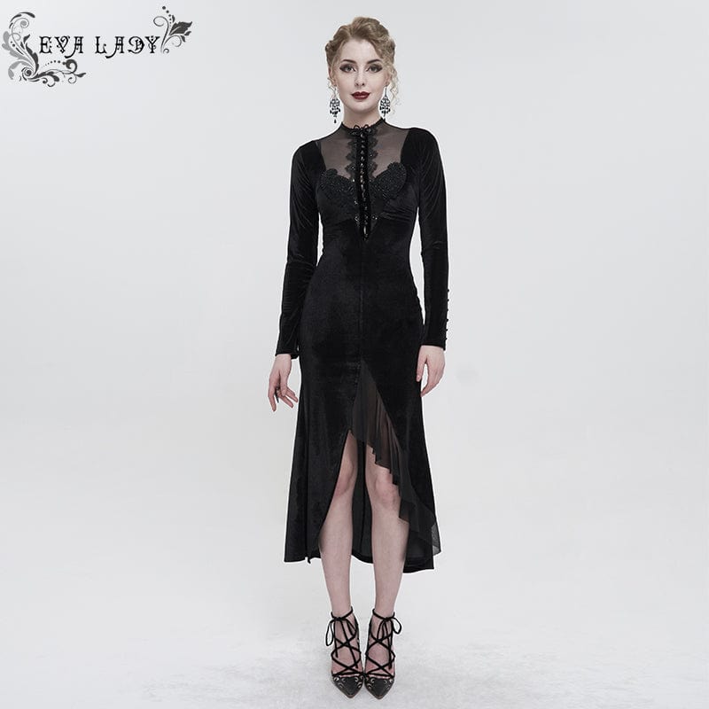 EVA LADY Women's Gothic Mesh Splice Beaded Split Dress