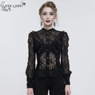 EVA LADY Women's Gothic Puff Sleeved Ruffled Lace Shirt