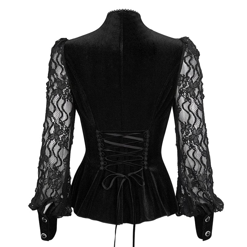 EVA LADY Women's Gothic Puff Sleeved Ruffled Lace Shirt