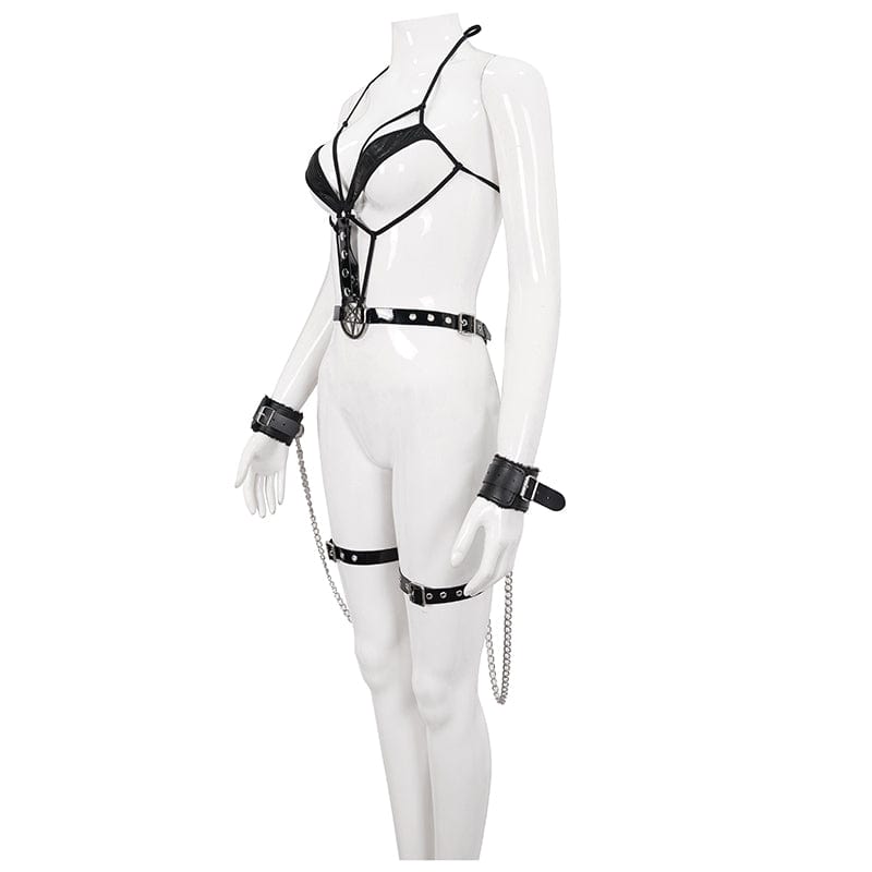 EVA LADY Women's Gothic Sexy Cross Harness with Cuffs