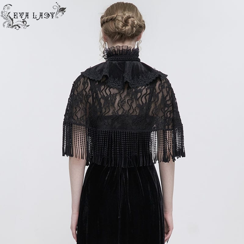 EVA LADY Women's Gothic Stand Collar Tassels Lace Cape