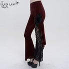 EVA LADY Women's Gothic Strappy Lace Splice Flared Pants Red