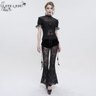 EVA LADY Women's Gothic Strappy Mesh Splice Beaded Shirt