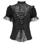 EVA LADY Women's Gothic Strappy Mesh Splice Beaded Shirt
