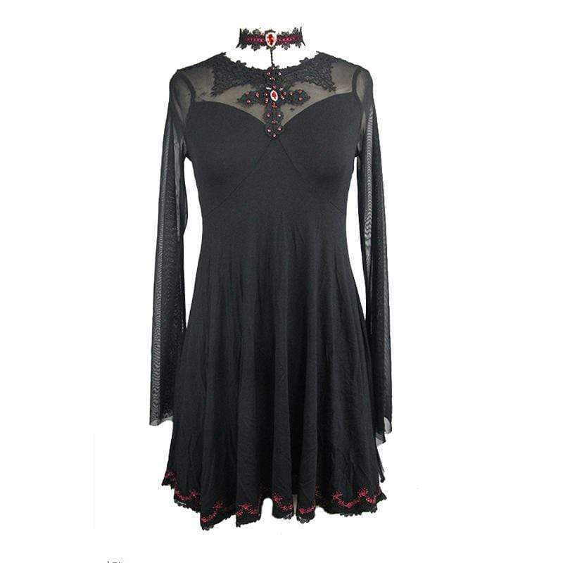 Women's Short Empire Line Black & Red Punk Dress