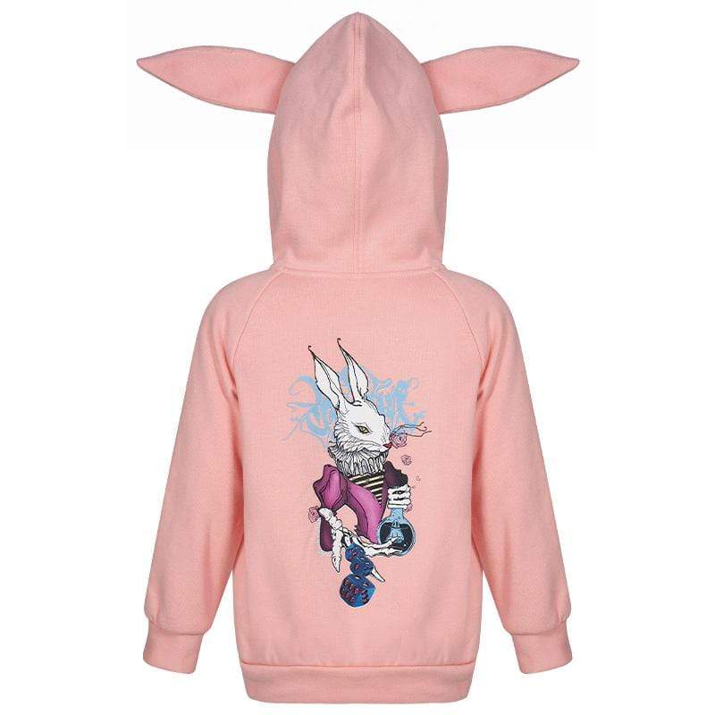 Children's Gothic Bunny Printed Coats With Rabbit Ear Hood