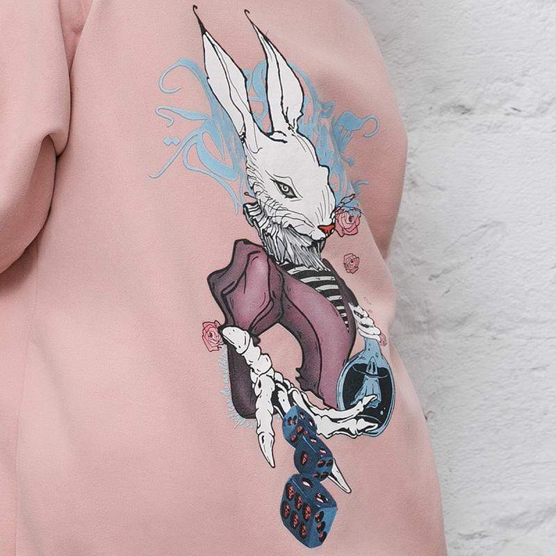 Children's Gothic Bunny Printed Coats With Rabbit Ear Hood