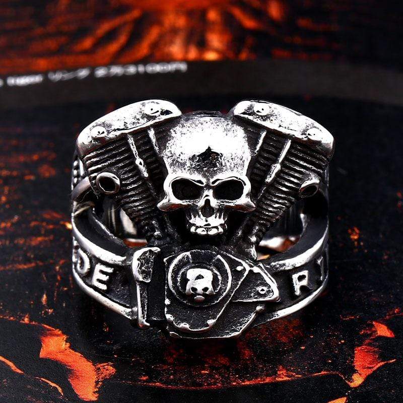 Men's Gothic Punk Hollow Skull Letter Ring