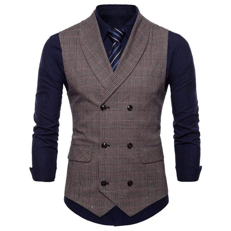 Men's Plaid Business Suit Vest Twill Dress Waistcoat for Wedding Party
