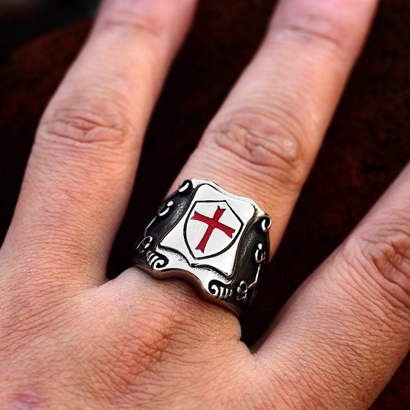 Kobine Men's Punk Cross Shield Ring