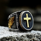 Kobine Men's Punk Double Color Cross Ring