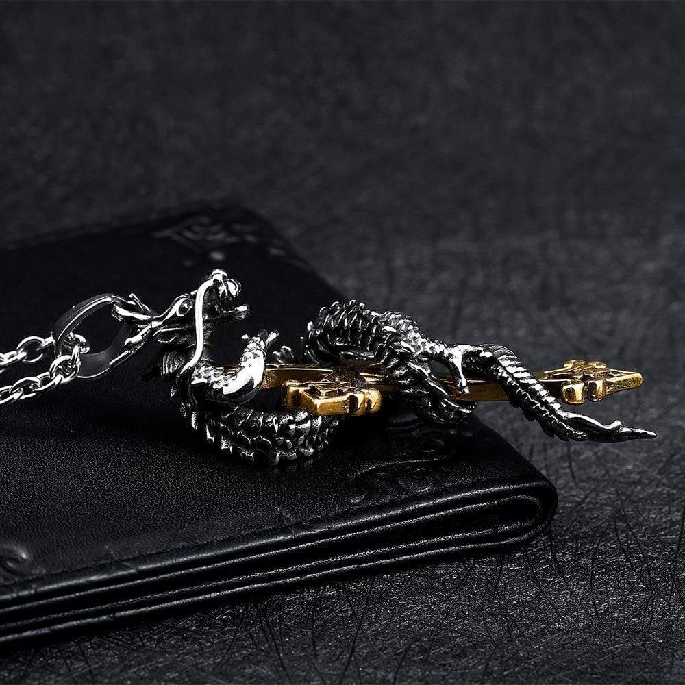 Men's Punk Dragon Cross Necklaces