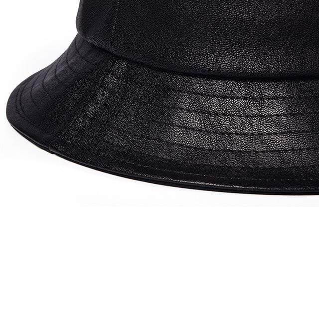 Men's Punk Faux Leather Black Floppy Visor Bucket Hat