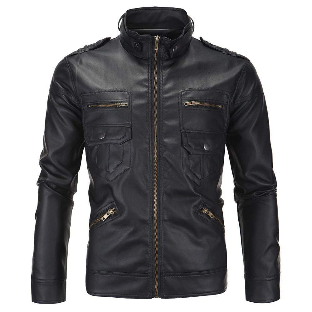 Men's Punk Front Zip Faux Leather Jackets With Pockets
