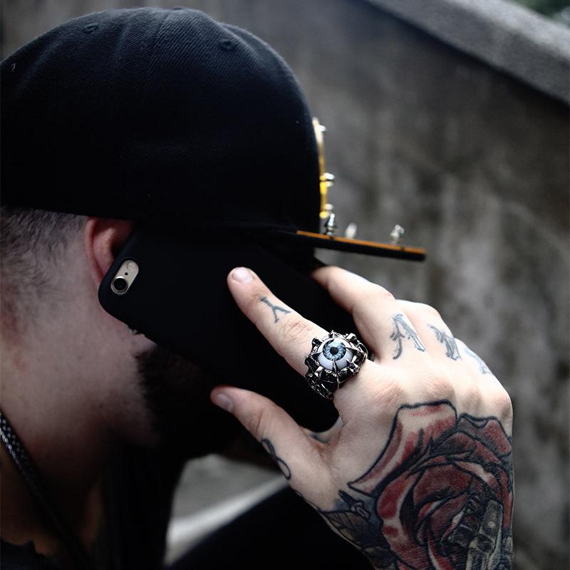 Men's Punk Ghost Rider Eyeball Skull Rings