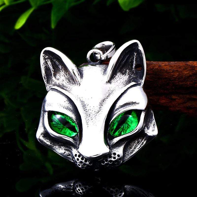 Men's Punk Green/Blue Eye Fox Necklaces