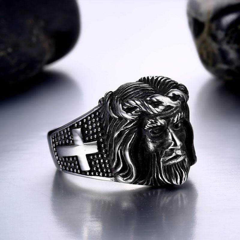 Men's Punk Jesus Cross Ring