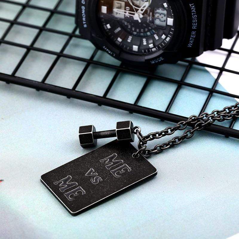 Men's Punk Letter Rectangle Necklace with Dumbbells