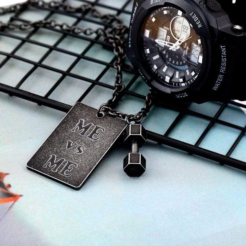 Men's Punk Letter Rectangle Necklace with Dumbbells