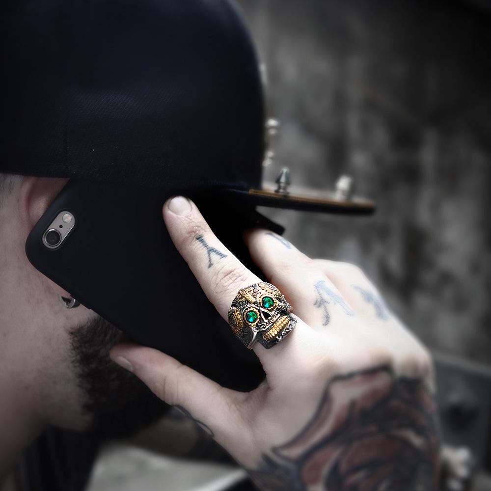 Men's Punk Rhinestone Eye Skull Rings