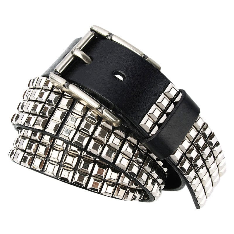 Kobine Men's Punk Silver Full Rivets Leather Belt