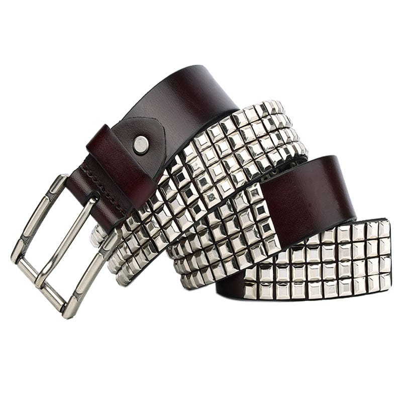 Kobine Men's Punk Silver Full Rivets Leather Belt