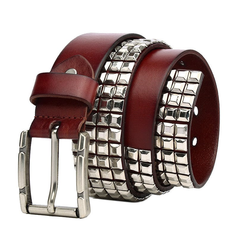 Kobine Men's Punk Silver Full Rivets Leather Belt