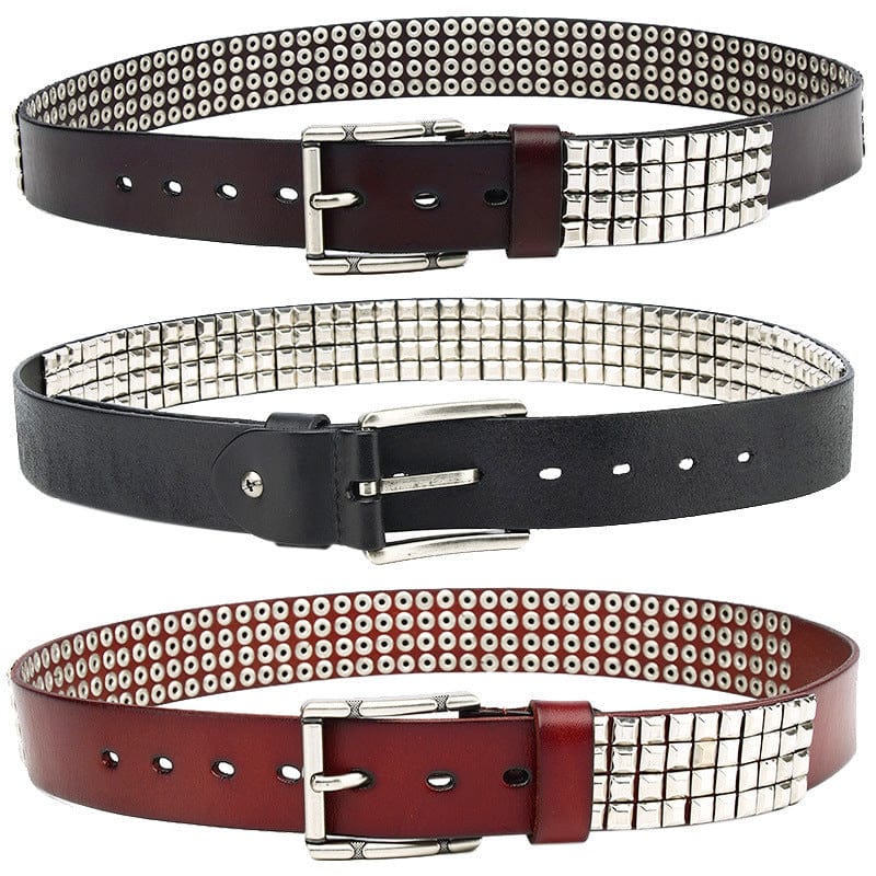 Kobine Men's Punk Silver Full Rivets Leather Belt