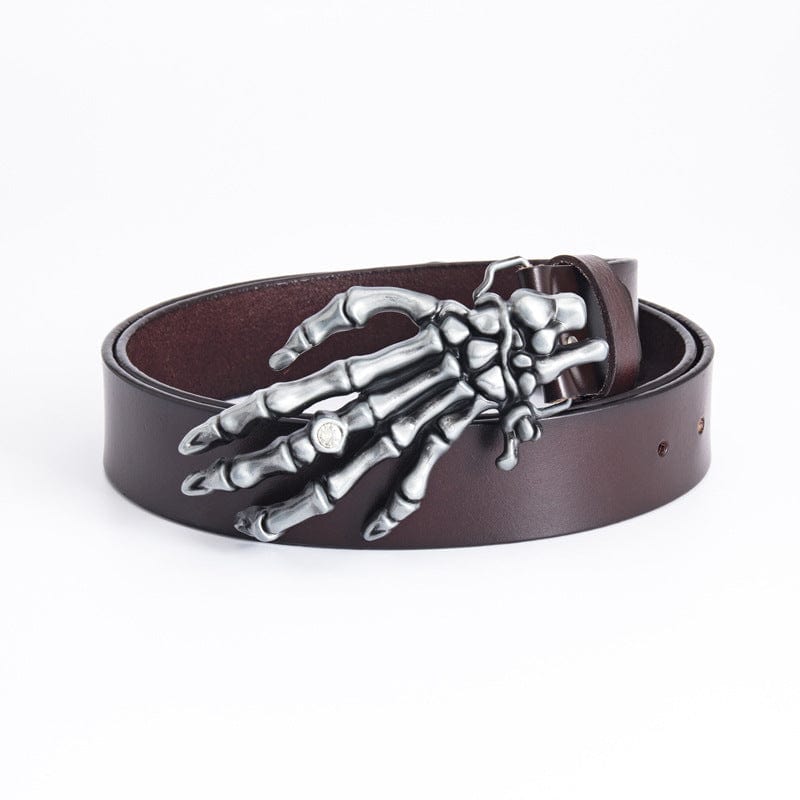 Kobine Men's Punk Skeleton Hand Faux Leather Belt