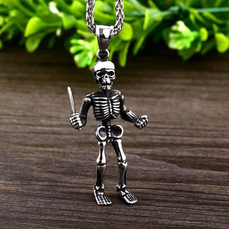 Men's Punk Skull Human Bone Necklace