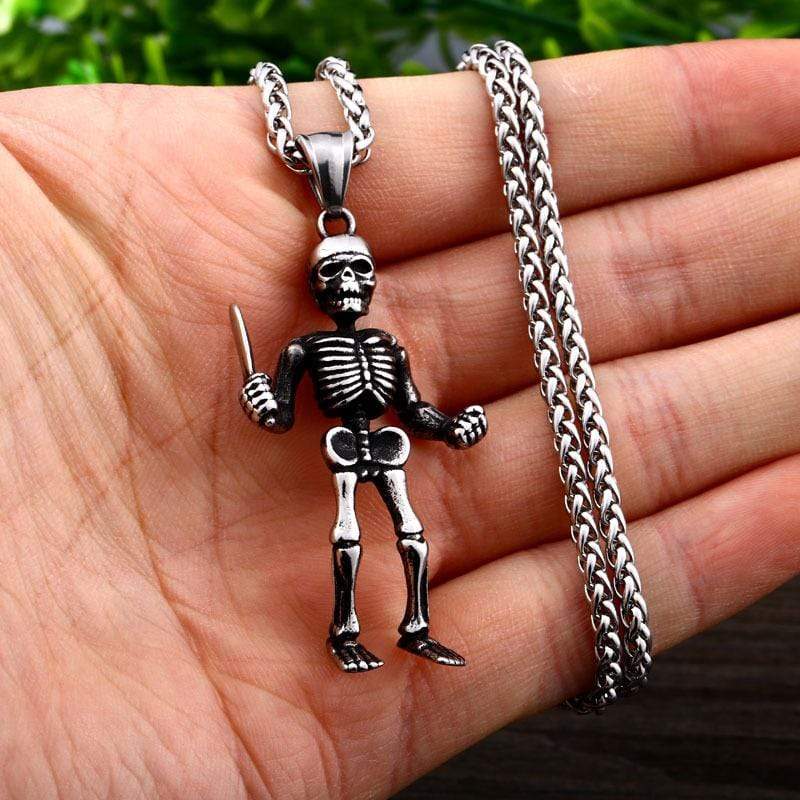 Men's Punk Skull Human Bone Necklace