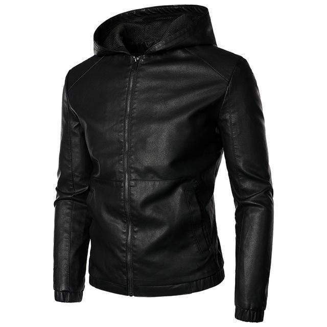 Men's Punk Slim Fitted Faux Leather Jacket with Hood