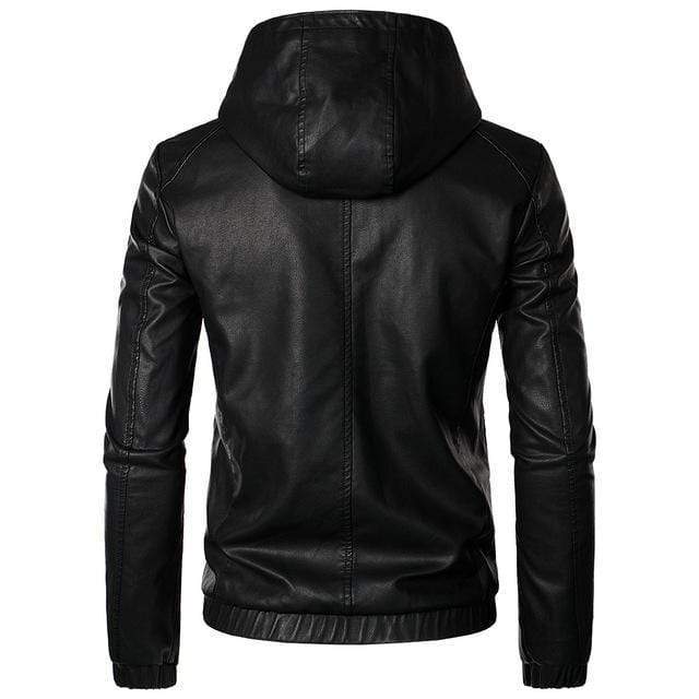 Men's Punk Slim Fitted Faux Leather Jacket with Hood